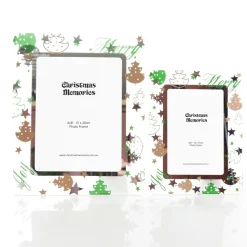 Large Glass Christmas Photo Frame - Gold and Green Trees Fashion