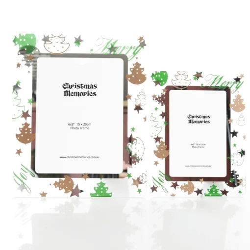 Large Glass Christmas Photo Frame - Gold and Green Trees Fashion