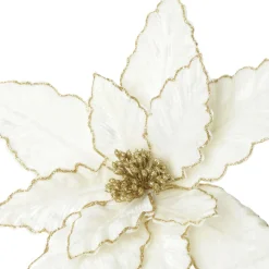 Large Ivory Poinsettia Flower Pick with Gold Glitter Trim Best