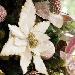 Large Ivory Poinsettia Flower Pick with Gold Glitter Trim Best