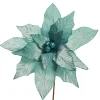 Large Pale Blue Poinsettia Flower Stem with Glitter Trim Cheap