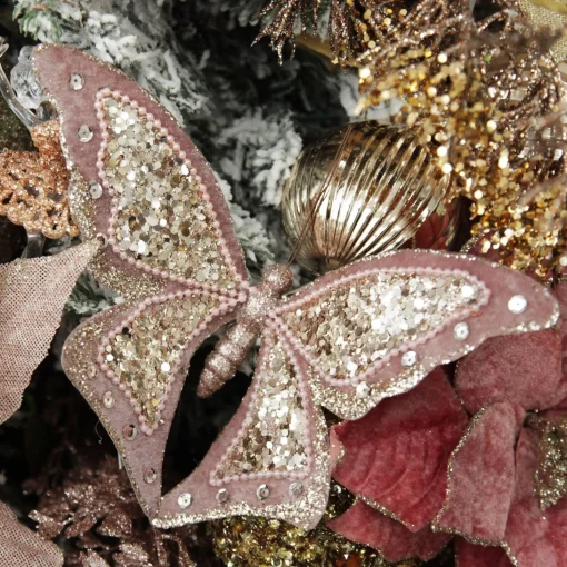 Large Pink with Gold Glitter Butterfly Clip Outlet