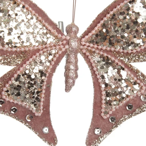 Large Pink with Gold Glitter Butterfly Clip Outlet