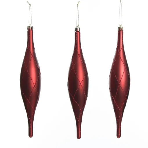 Large Red Christmas Long Drop Decoration - Set of 3 Flash Sale