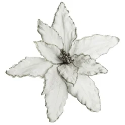 Large White Poinsettia Flower Pick with Silver Glitter Trim Cheap