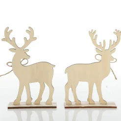 Large White Wood Deers with Gold Glitter Ornaments -Set of 2 Flash Sale