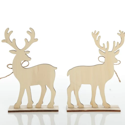 Large White Wood Deers with Gold Glitter Ornaments -Set of 2 Flash Sale