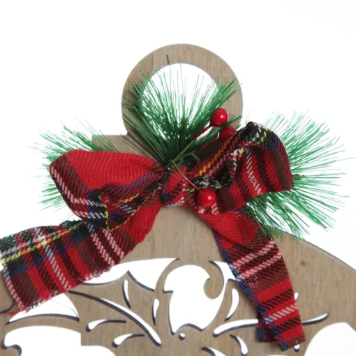 Laser Cut Joy Plywood Hanging Christmas Bauble Tartan bow Discount