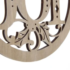 Laser Cut Joy Plywood Hanging Christmas Bauble Tartan bow Discount