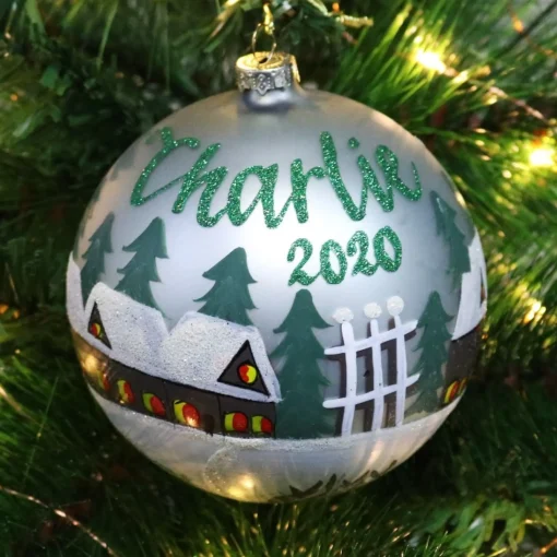 Light Blue Christmas Village Bauble Shop