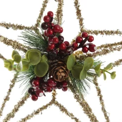 Lightup Champagne Tinsel Wire 3D Star Tree Topper with Cone and Berry Fashion
