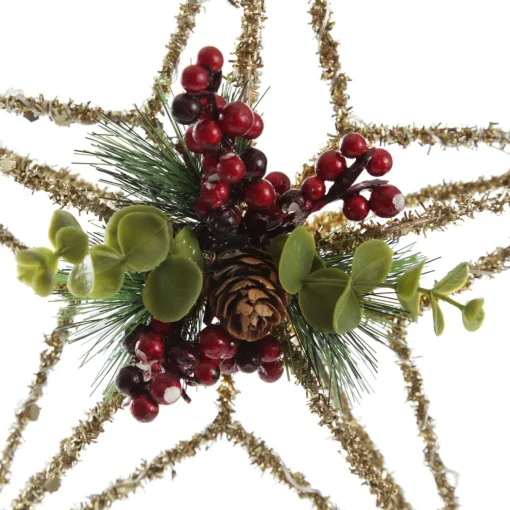 Lightup Champagne Tinsel Wire 3D Star Tree Topper with Cone and Berry Fashion