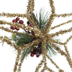 Lightup Champagne Tinsel Wire 3D Star Tree Topper with Cone and Berry Fashion