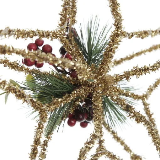 Lightup Champagne Tinsel Wire 3D Star Tree Topper with Cone and Berry Fashion