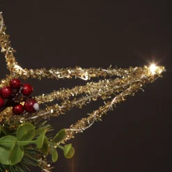 Lightup Champagne Tinsel Wire 3D Star Tree Topper with Cone and Berry Fashion