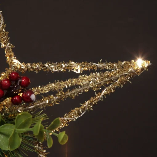 Lightup Champagne Tinsel Wire 3D Star Tree Topper with Cone and Berry Fashion