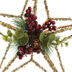Lightup Gold Tinsel Wire 3D Star Tree Topper with Cone and Berry Best Sale