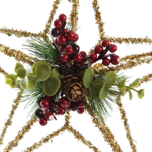 Lightup Gold Tinsel Wire 3D Star Tree Topper with Cone and Berry Best Sale