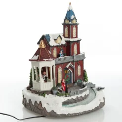 Lightup Musical Large Red Winter House Christmas Ornament Clearance