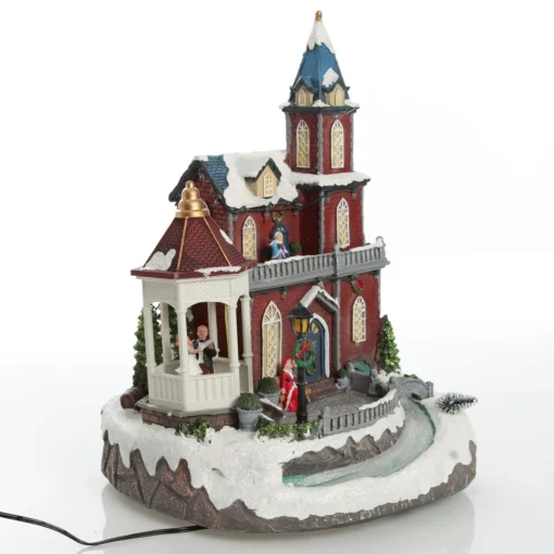 Lightup Musical Large Red Winter House Christmas Ornament Clearance