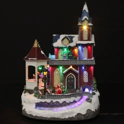 Lightup Musical Large Red Winter House Christmas Ornament Clearance