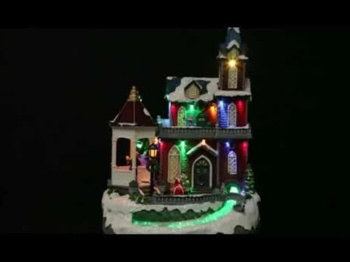 Lightup Musical Large Red Winter House Christmas Ornament Clearance