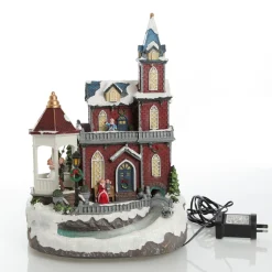 Lightup Musical Large Red Winter House Christmas Ornament Clearance
