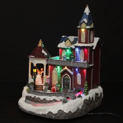 Lightup Musical Large Red Winter House Christmas Ornament Clearance