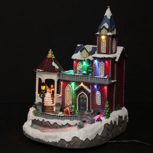 Lightup Musical Large Red Winter House Christmas Ornament Clearance