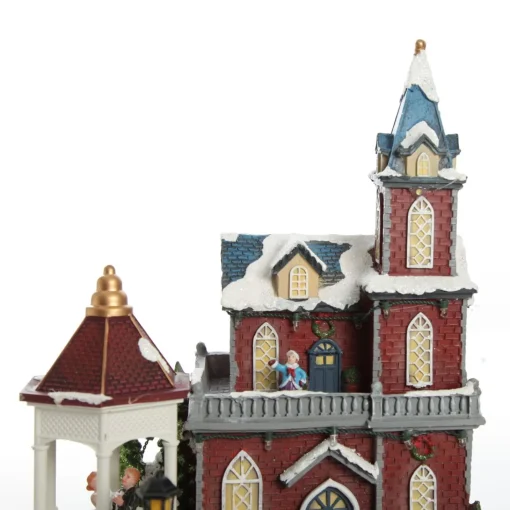 Lightup Musical Large Red Winter House Christmas Ornament Clearance