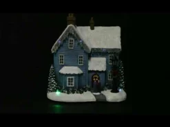 Lightup Musical Snowcapped Blue House Christmas Ornament Best Sale