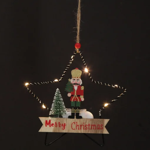 Lightup Wire Star Hanging Christmas Ornament with Nutcracker Holding Tree Flash Sale