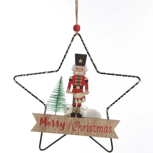Lightup Wire Star Hanging Christmas Ornament with Nutcracker Drummer Hot