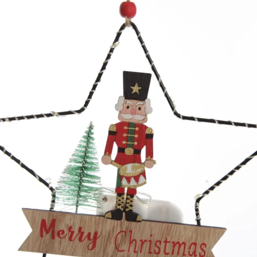 Lightup Wire Star Hanging Christmas Ornament with Nutcracker Drummer Hot
