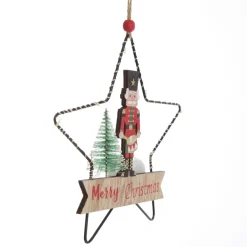 Lightup Wire Star Hanging Christmas Ornament with Nutcracker Drummer Hot