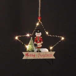Lightup Wire Star Hanging Christmas Ornament with Nutcracker Drummer Hot