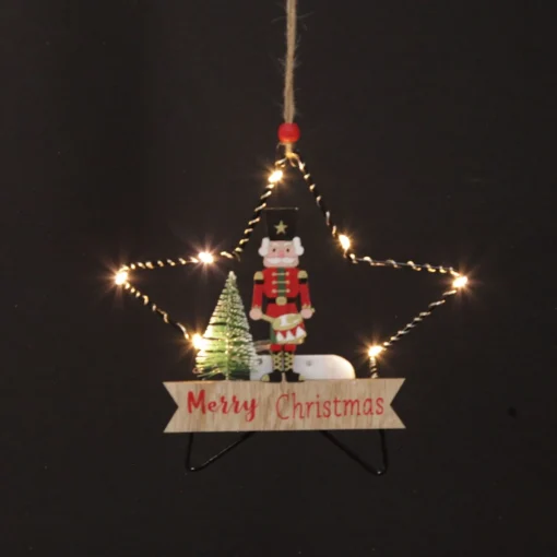 Lightup Wire Star Hanging Christmas Ornament with Nutcracker Drummer Hot