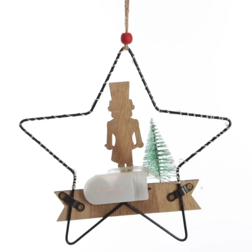 Lightup Wire Star Hanging Christmas Ornament with Nutcracker Drummer Hot