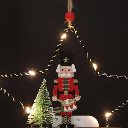 Lightup Wire Star Hanging Christmas Ornament with Nutcracker Drummer Hot