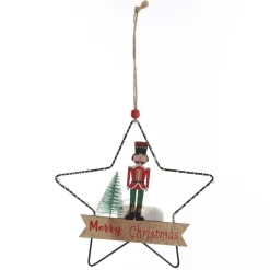Lightup Wire Star Hanging Christmas Ornament with Nutcracker Guard Outlet