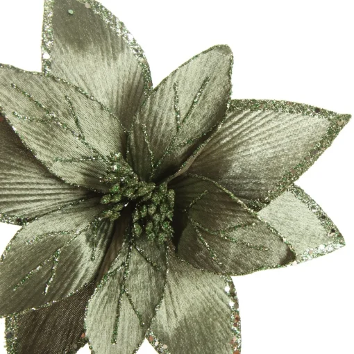 Lush Sage Poinsettia Flower Stem with Sequin Trim Fashion