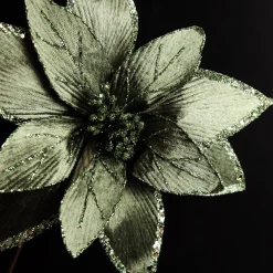Lush Sage Poinsettia Flower Stem with Sequin Trim Fashion