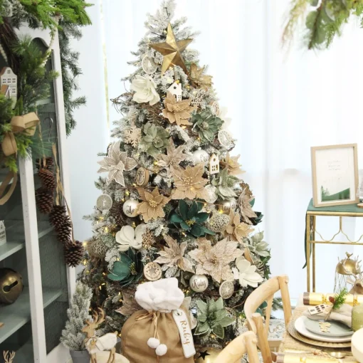 Lush Sage Poinsettia Flower Stem with Sequin Trim Fashion