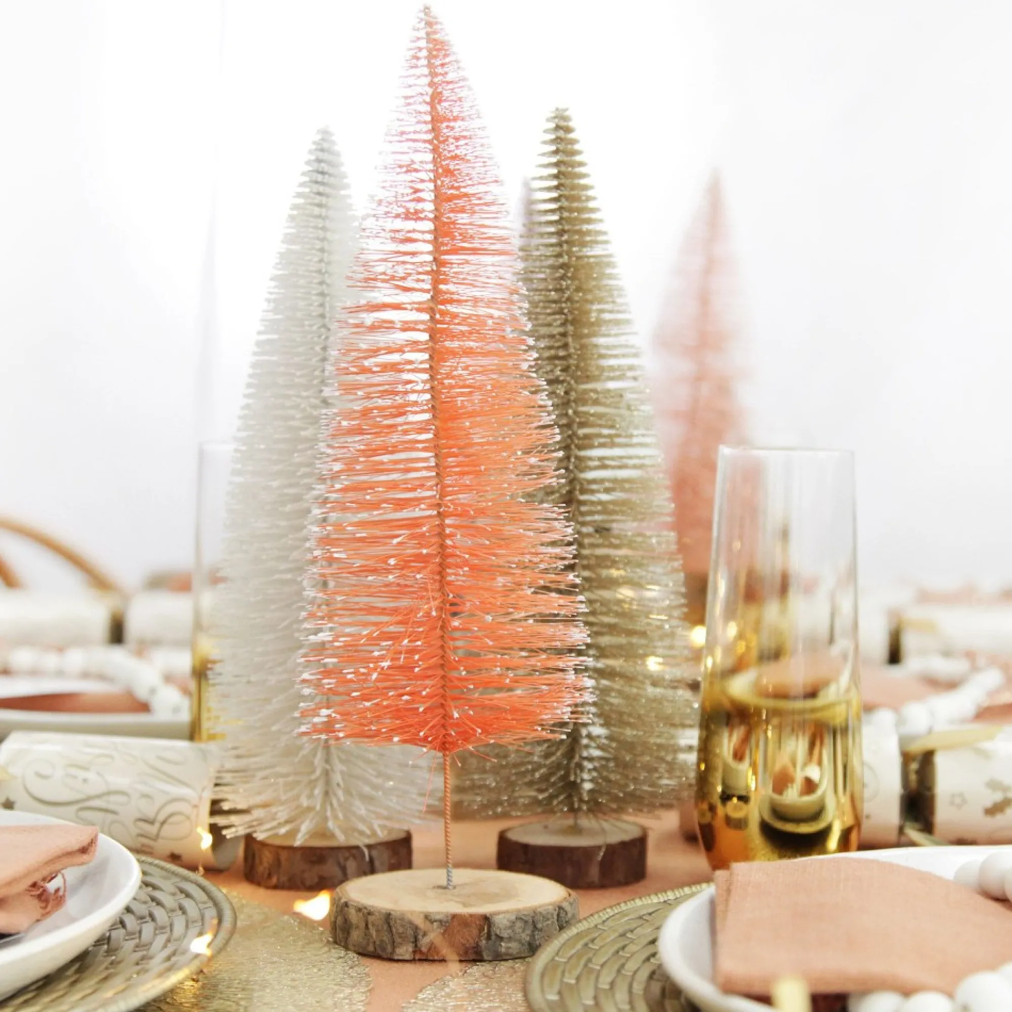 Medium Coral Wire Christmas Tree with Wood Base Discount