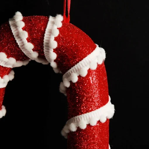 Medium Glitter with Braid and Twine Candy Cane Christmas Decoration - Set of 2 Clearance