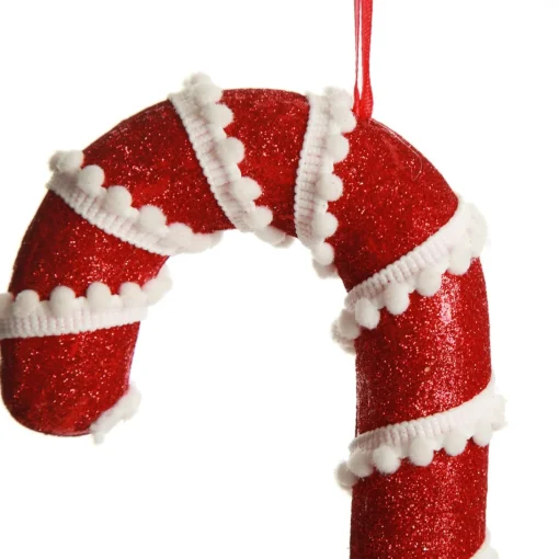 Medium Glitter with Braid and Twine Candy Cane Christmas Decoration - Set of 2 Clearance