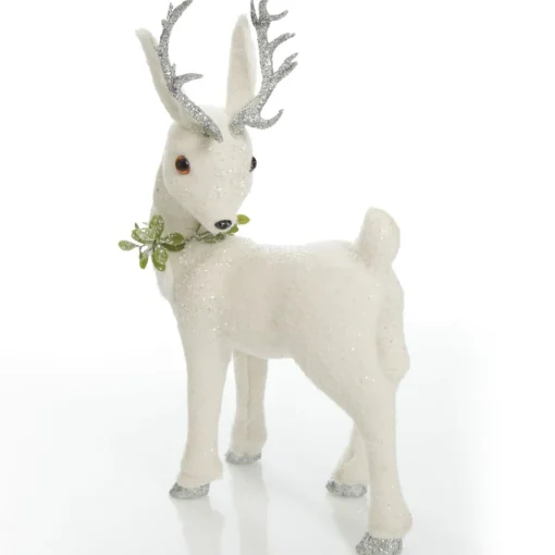Medium White Sisal Standing Deer with Silver Glitter Antlers Shop