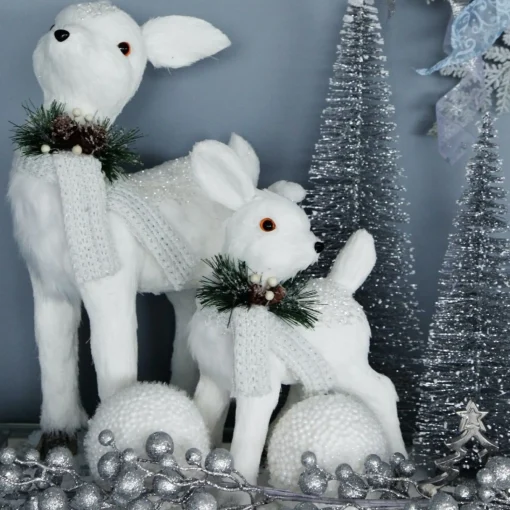 Medium White Sisal Standing Deer with White Glitter Highlights Hot
