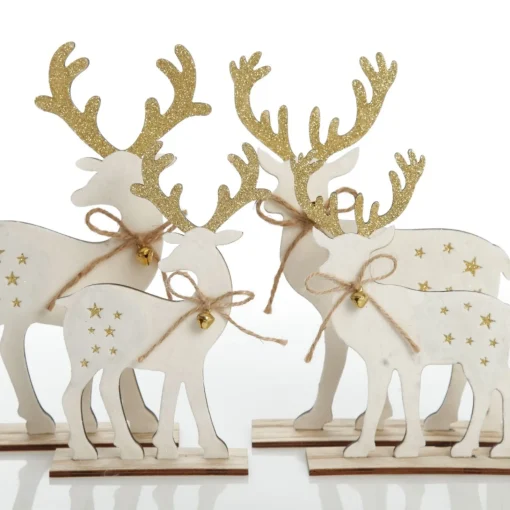Medium White Wood Deers with Gold Glitter Ornaments -Set of 2 Sale