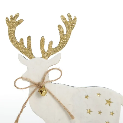Medium White Wood Deers with Gold Glitter Ornaments -Set of 2 Sale